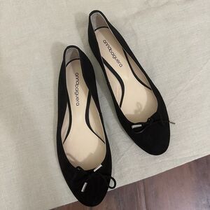ANNA BAIGUERA Ballet Flats Black Suede Leather Bow Office